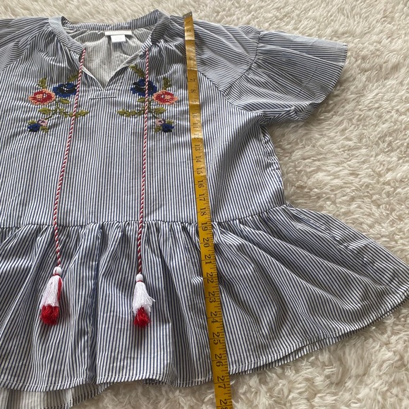 CW Classics Short Sleeve Striped Peplum Top Embroidered 100% Cotton Size Large - Picture 7 of 8